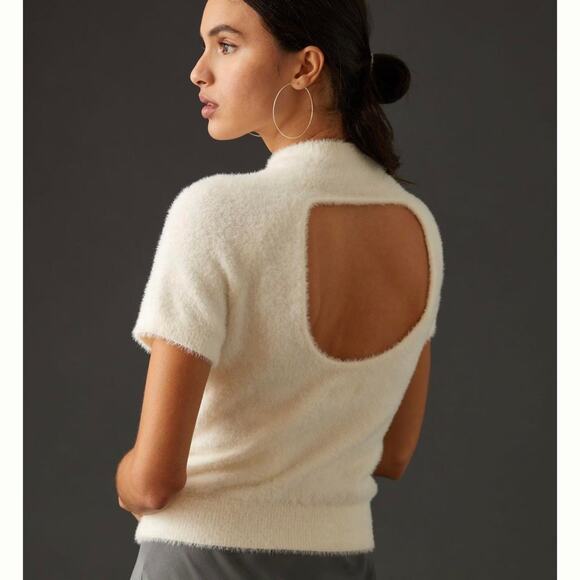 Anthropologie Sweaters - Anthropologie Maeve Women's Cream Mock Neck Eyelash Sweater Tee Back Cutout - M